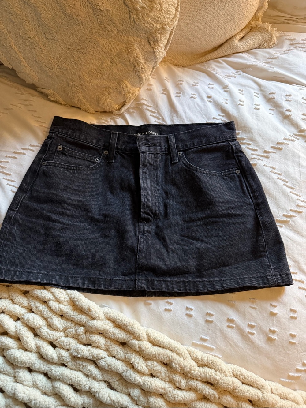 Aritzia Black Denim Mini Skirt - Clean A-Line